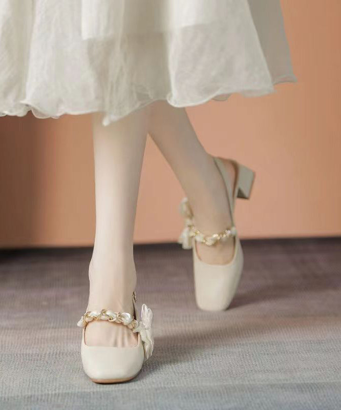 Summer Apricot Chunky Heel Sandals French Bow