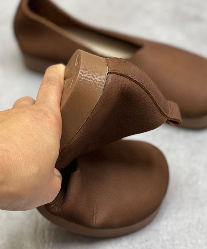 Chocolate Flat Shoes For Cowhide Leather Flat Feet Shoes