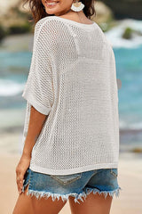 Floral Jacquard Loose-fitting Round Neck Short-sleeved Casual Knitted Cover-up