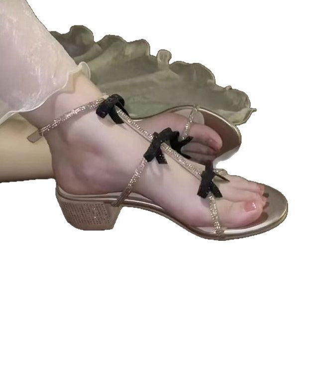 Stylish Chunky Heel Sandals Bow Zircon Peep Toe