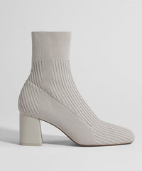 Grey Stretch Fabric Splicing Chunky Boots