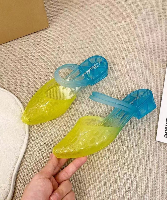 Yellow Graphic Chunky Slide Sandals Pointed Toe