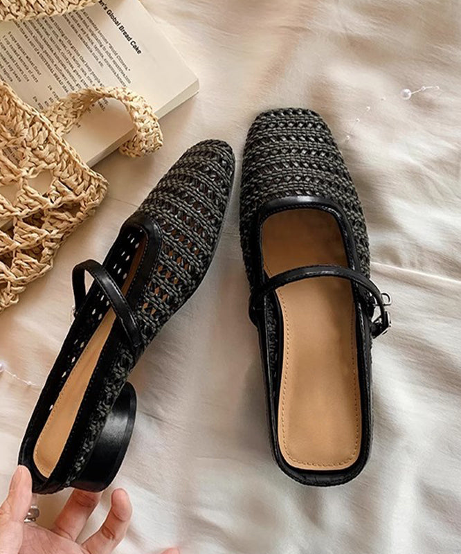 Splicing Chunky Yellow Faux Leather Hollow Out Slide Sandals