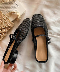 Splicing Chunky Yellow Faux Leather Hollow Out Slide Sandals