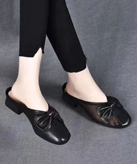 Yellow Slide Sandals Chunky Faux Leather Tulle Splicing Bow