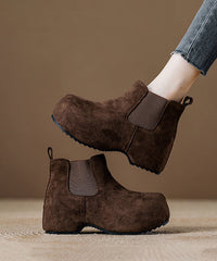 Chic Coffee Suede Splicing Boots Fuzzy Wool Lined
