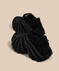 Lace Up Splicing Platform Sport Shoes Black Zircon