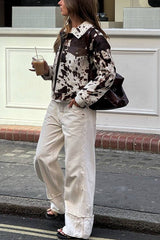 Irregular Cow Pattern Lapel Short Jacket