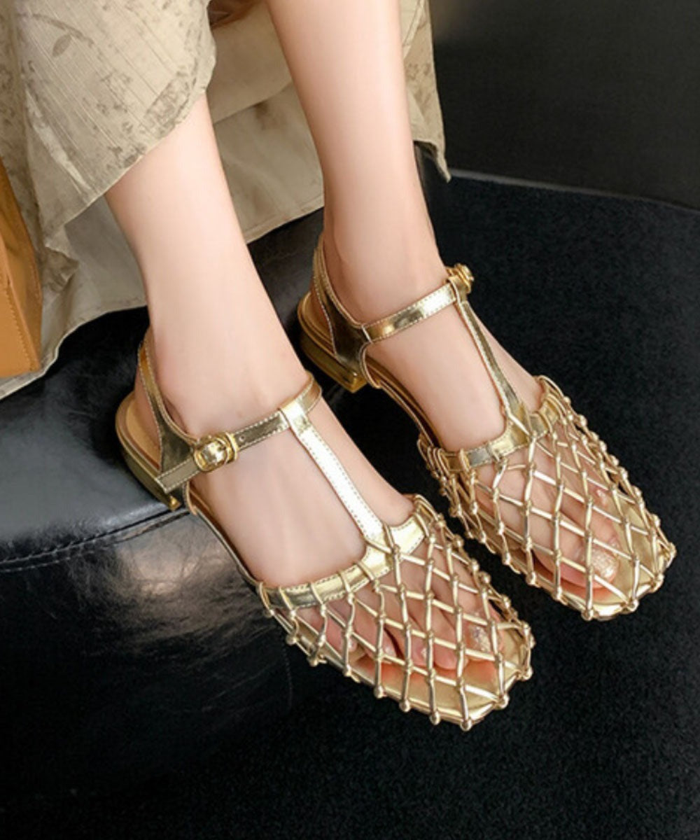 French Hollow Out Buckle Strap Gold Sandals