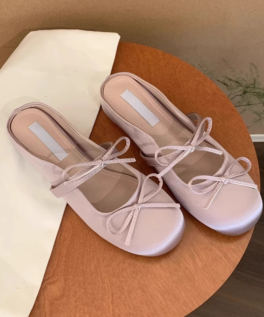 Pink Bow Faux Leather Splicing Slide Sandals