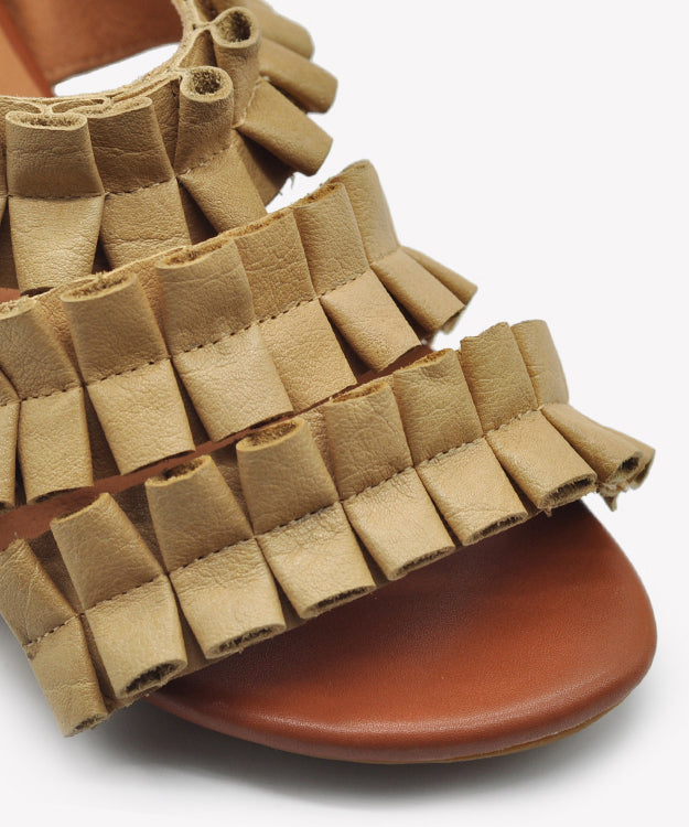 Apricot Cowhide Leather Splicing Slide Sandals Peep Toe