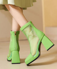 Green Faux Leather Thin Boots Splicing Tulle