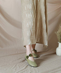 Green Flats Cowhide Leather Bow Buckle Strap Flats