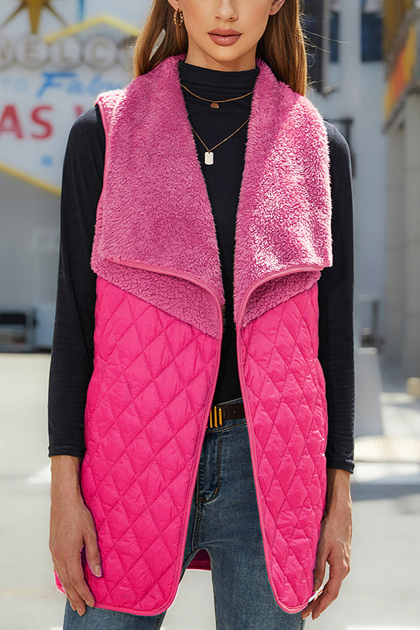 Plush Patchwork Sleeveless Pocket Vest Jacket