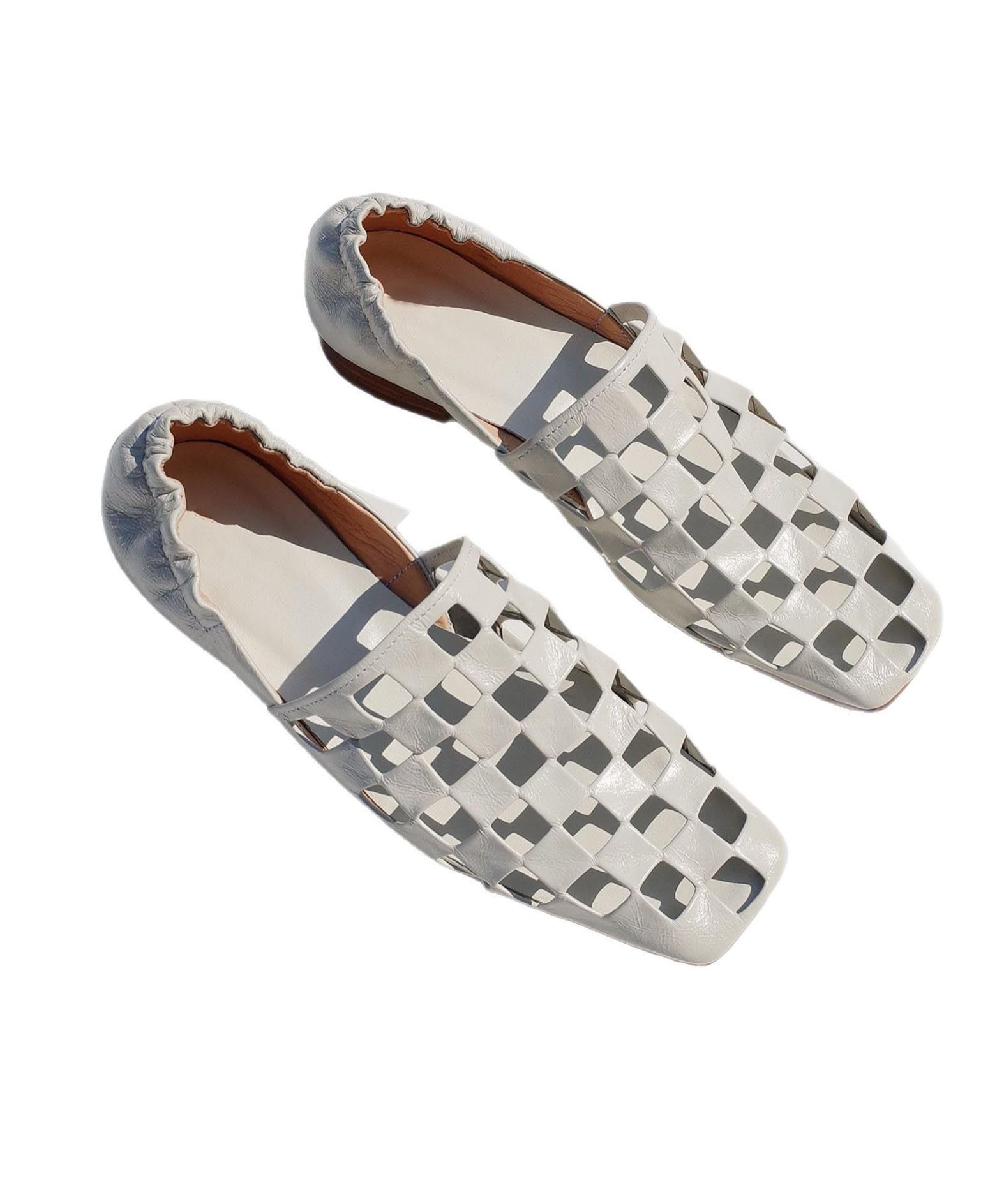 Black Cowhide Leather Hollow Out Loafer Shoes Splicing