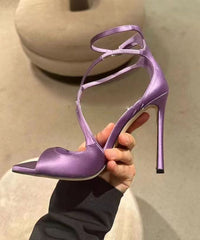 Purple Splicing Satin Stiletto Sandals Peep Toe