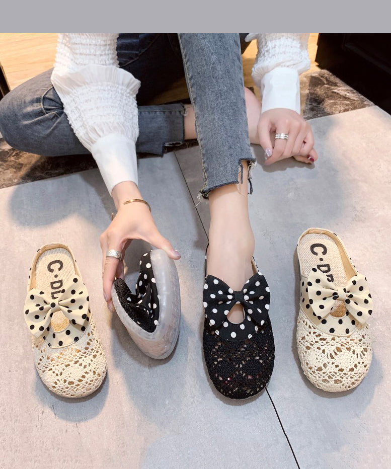 Black Bow Splicing Chic Breathable Mesh Slide Sandals