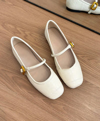 Black Cowhide Leather Chic Splicing Flat Shoes For Women