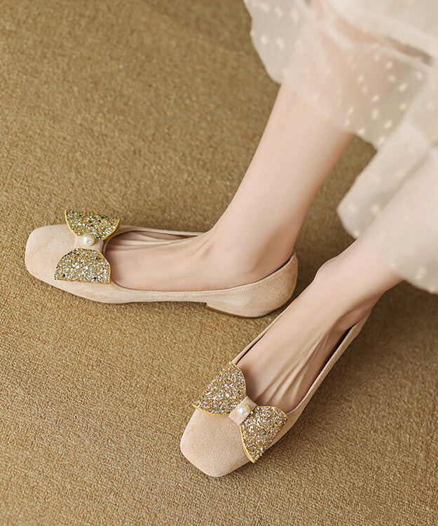 Black Soft Comfy Bow Zircon Splicing Flats