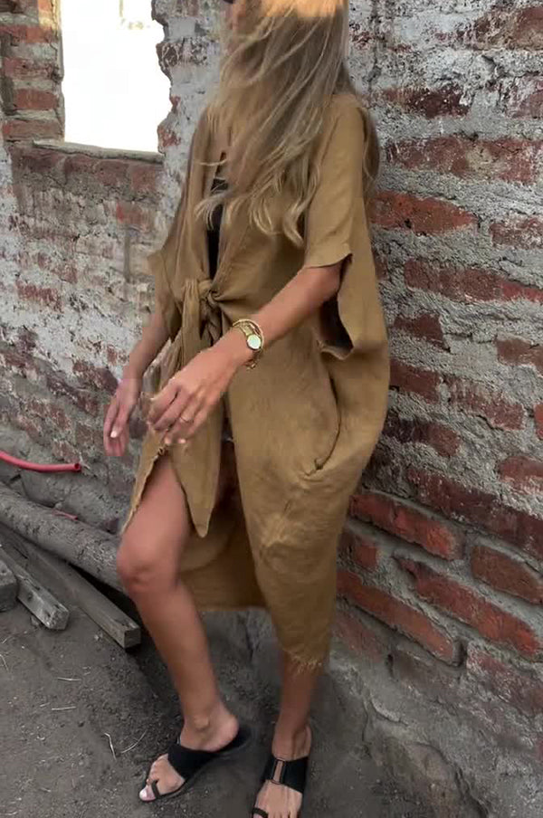 Solid Color Loose Knotted Casual Kimono