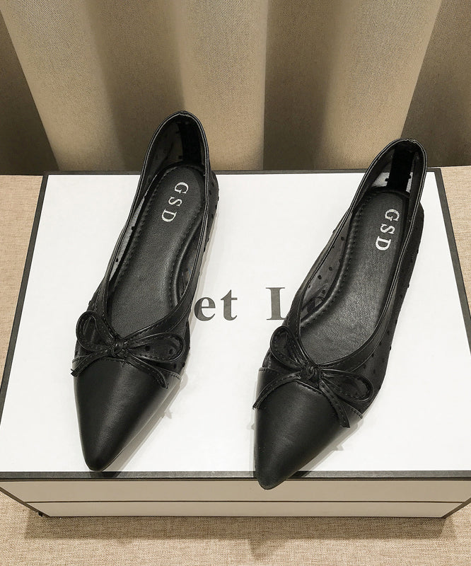 Comfy Splicing Flats Apricot Breathable Mesh Pointed Toe Bow