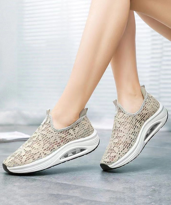 Breathable Mesh Hollow Out Lace Splicing Wedge Heels Shoes