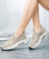 Breathable Mesh Hollow Out Lace Splicing Wedge Heels Shoes