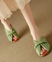 Pink Cowhide Leather Splicing Slide Sandals Peep Toe