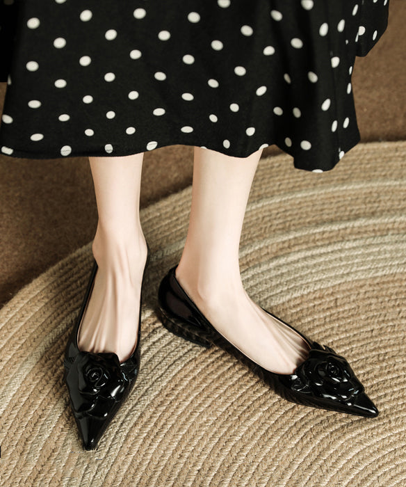 Red Floral Splicing Flat Feet Shoes Pointed Toe