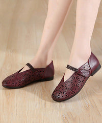 Splicing Buckle Strap Flats Purple Cowhide Leather