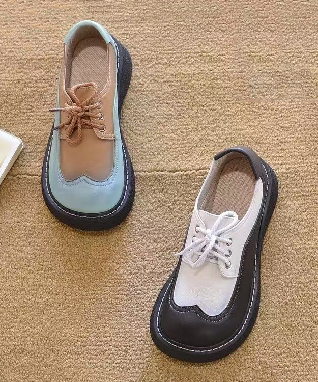 Splicing Platform Flat Shoes Black White Faux Leather Lace Up