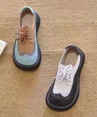 Splicing Platform Flat Shoes Black White Faux Leather Lace Up