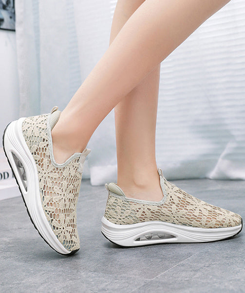 Breathable Mesh Hollow Out Lace Splicing Wedge Heels Shoes