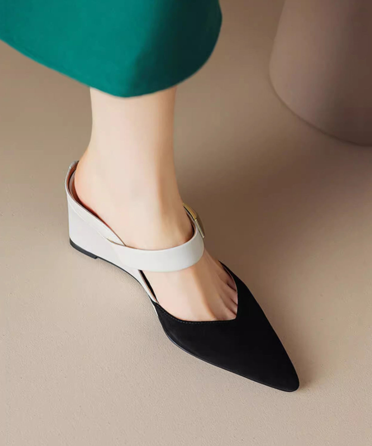 Summer Apricot Pointed Rivet Wedge Heels Slide Sandals