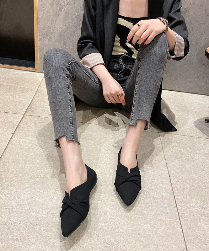 Black Splicing Pointed Toe Flats Suede Flat Shoes
