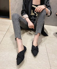 Black Splicing Pointed Toe Flats Suede Flat Shoes