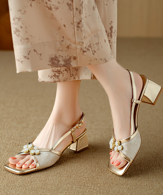 Chunky Sandals Green Cowhide Leather Peep Toe