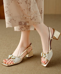 Chunky Sandals Green Cowhide Leather Peep Toe