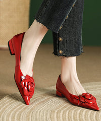 Red Floral Splicing Flat Feet Shoes Pointed Toe