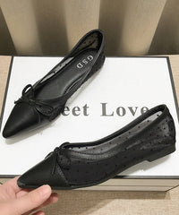 Comfy Splicing Flats Apricot Breathable Mesh Pointed Toe Bow