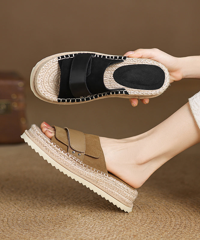 Khaki Splicing Suede Platform Slide Sandals Peep Toe