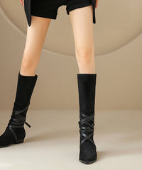 Casual Splicing Boots Black Suede Cross Strap Pointed Toe