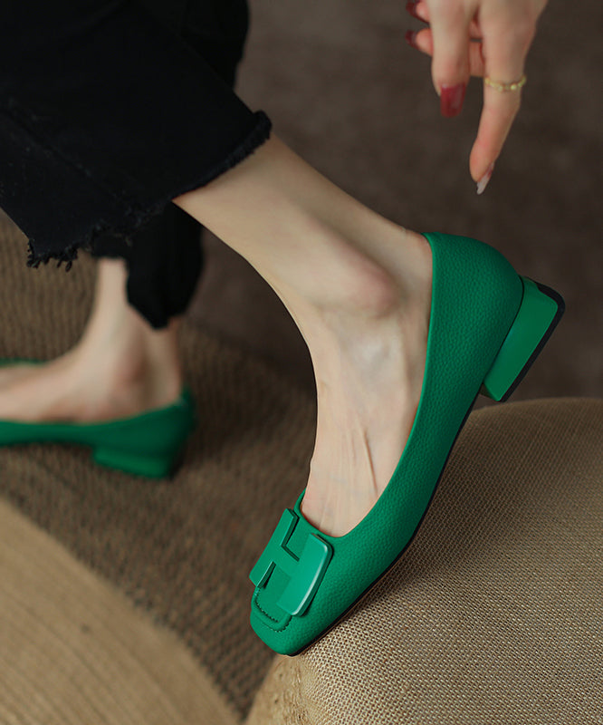 Green Comfy Cowhide Leather Splicing Flat Shoes