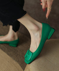 Green Comfy Cowhide Leather Splicing Flat Shoes
