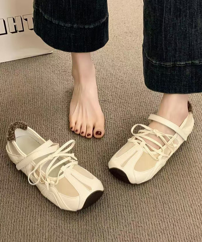 Casual Comfy Beige Lace Up Splicing Flat Feet Shoes
