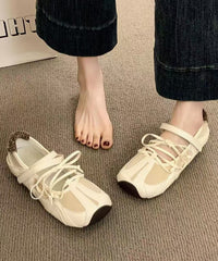 Casual Comfy Beige Lace Up Splicing Flat Feet Shoes