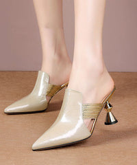 Apricot Pointed Toe Chunky High Heel Slippers