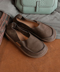 Handmade Khaki Cowhide Leather Splicing Flat Feet Shoes