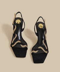 Black Sandals High Heel Suede Fitted Splicing Peep Toe