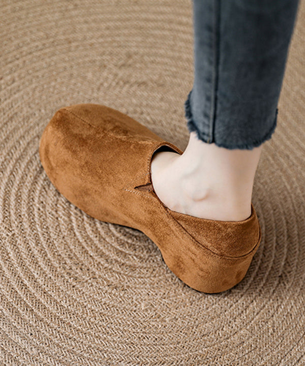 Camel Platform Suede Splicing Loafer Shoes